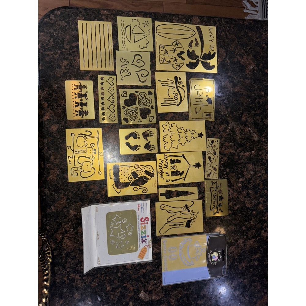 Stampin Up Sizzix Embosslits Die 19 Brass Metal Stencils Lot Shapes Holiday